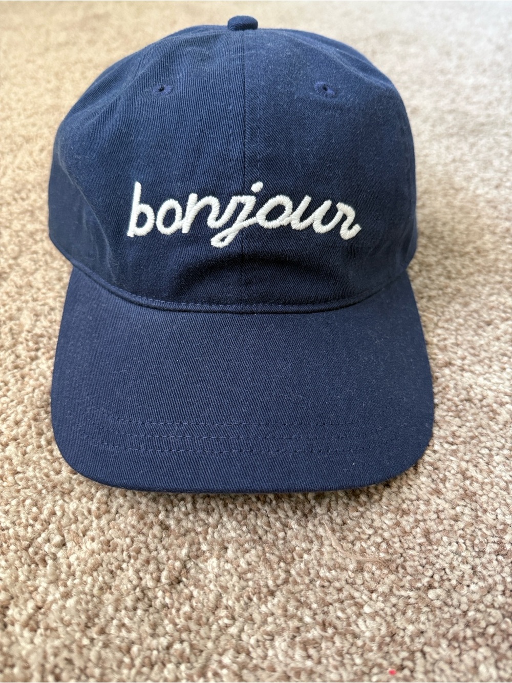 Women’s Navy 'bonjour' Embroidered baseball Cap - Classic Casual Hat